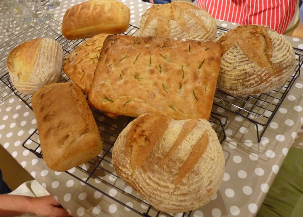 White, wholemeal, spelt and focaccia loaves made by the participants.